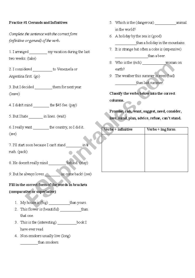 gerunds and infinitives worksheet