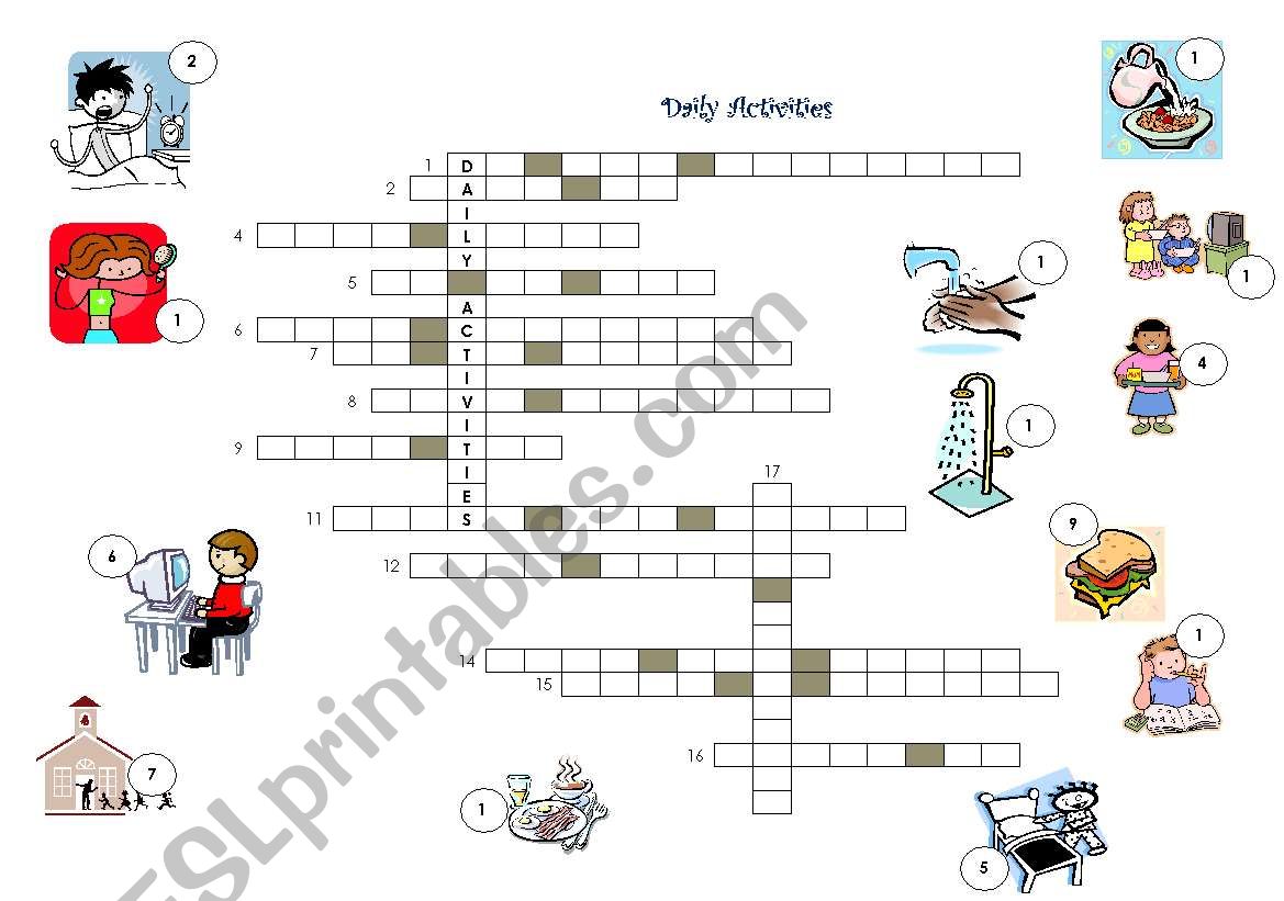 Daily activities crossword worksheet
