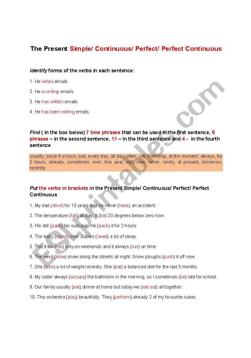 Present Simple/Continuous/Perfect/Perfect Continuous