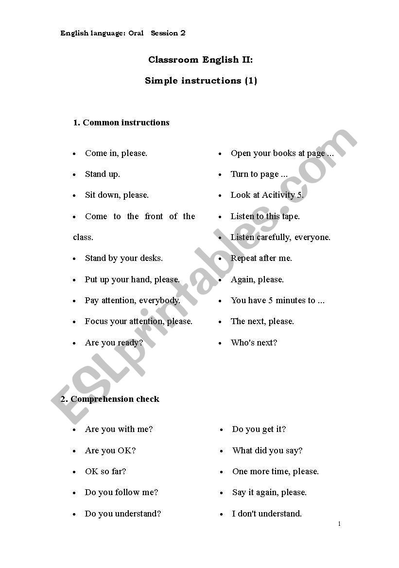 Classroom English 2 worksheet