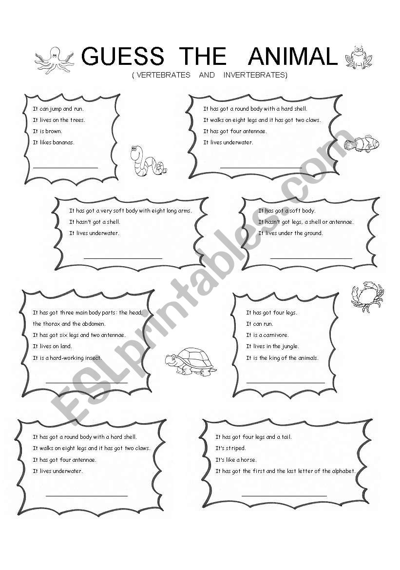 guess the animal - ESL worksheet by flower9