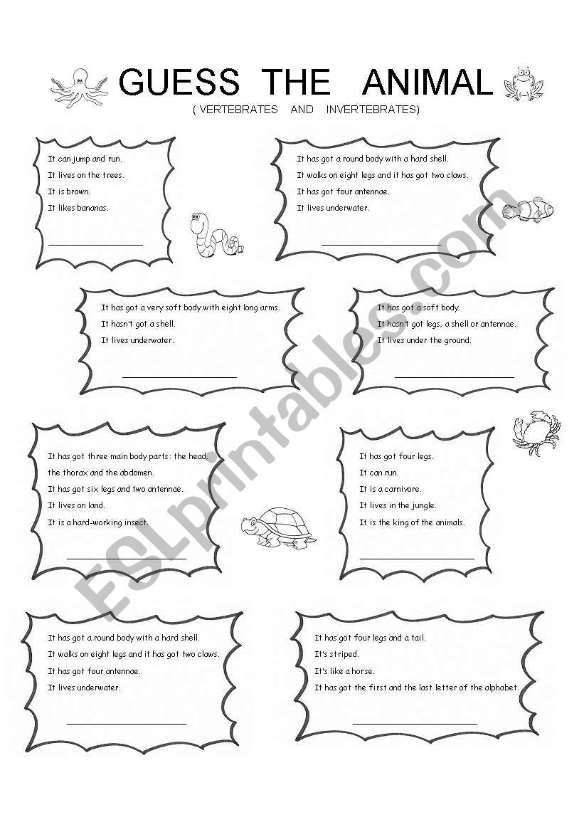 guess the animal - ESL worksheet by flower9 guess the animal - ESL worksheet by flower9