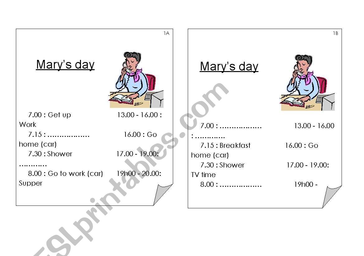 Daily routines - Pairwork worksheet