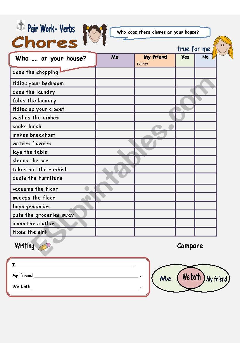 Pair Work- Chores worksheet