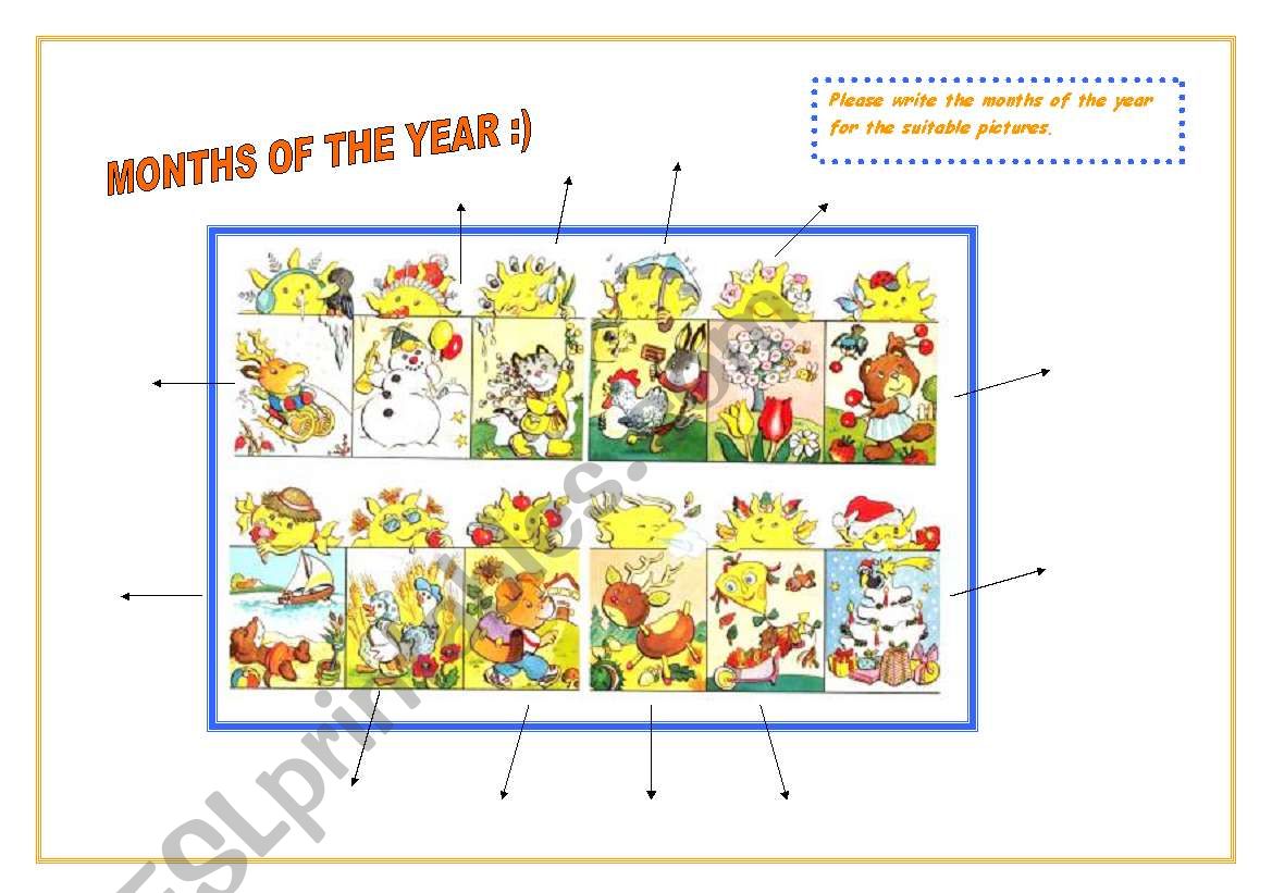 MONTHS OF THE YEAR (2 PAGES SO NEAT AND CUTE ) 1 POSTER AND 1 EXERCISE