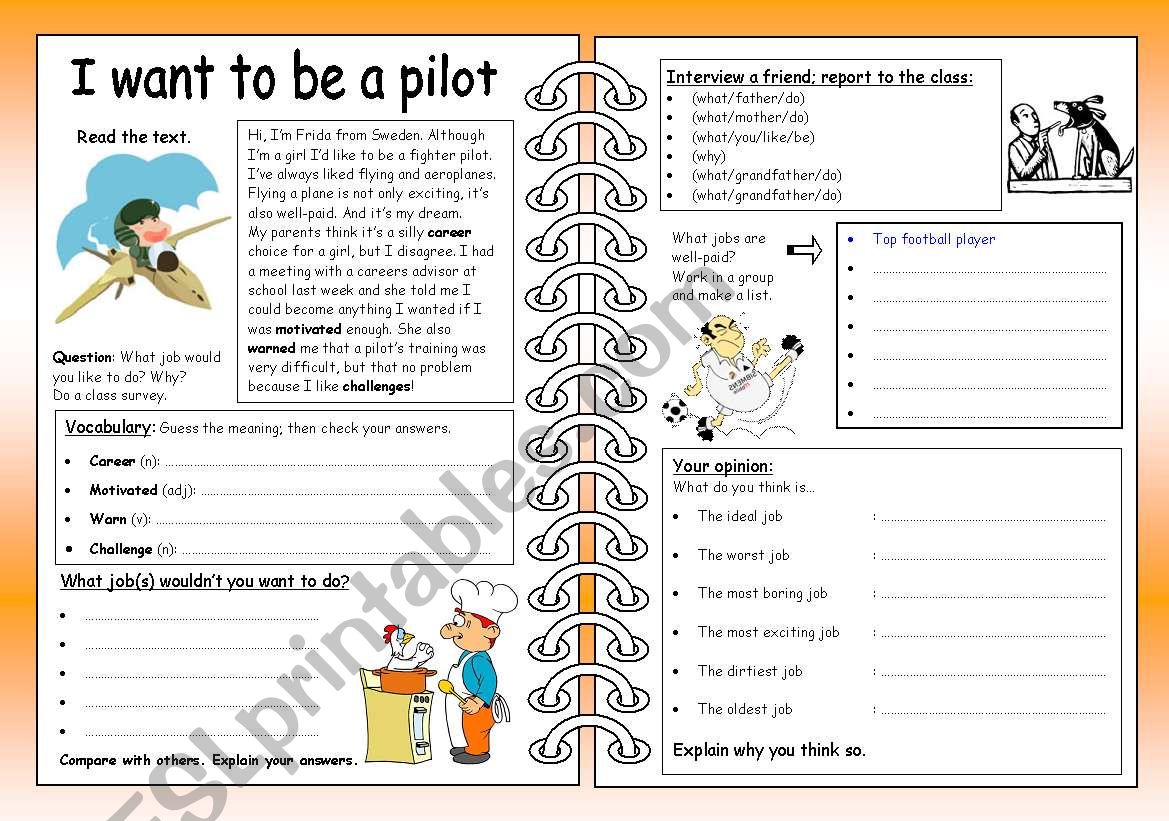 Four Skills Worksheet - I want to be a pilot