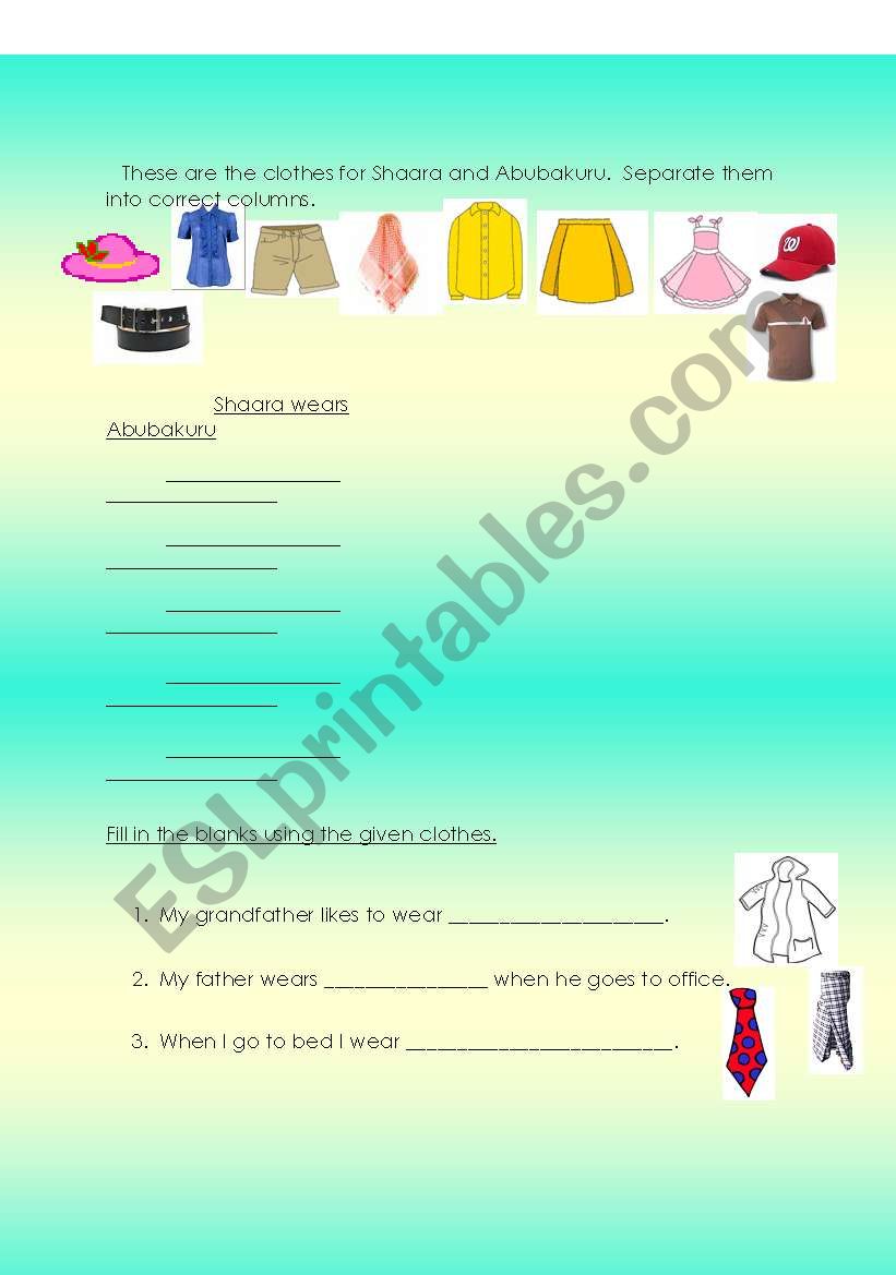 clothes worksheet