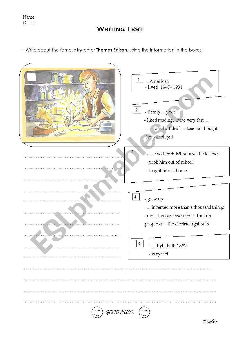 Write about Thomas Edison worksheet