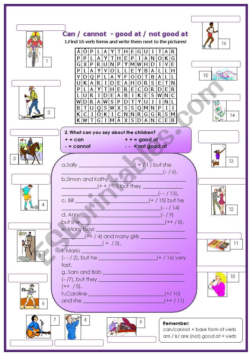 can - cannot - good at - not good at