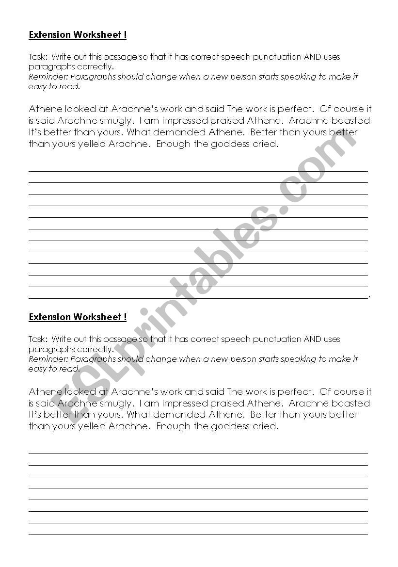 Speech punctuation worksheet