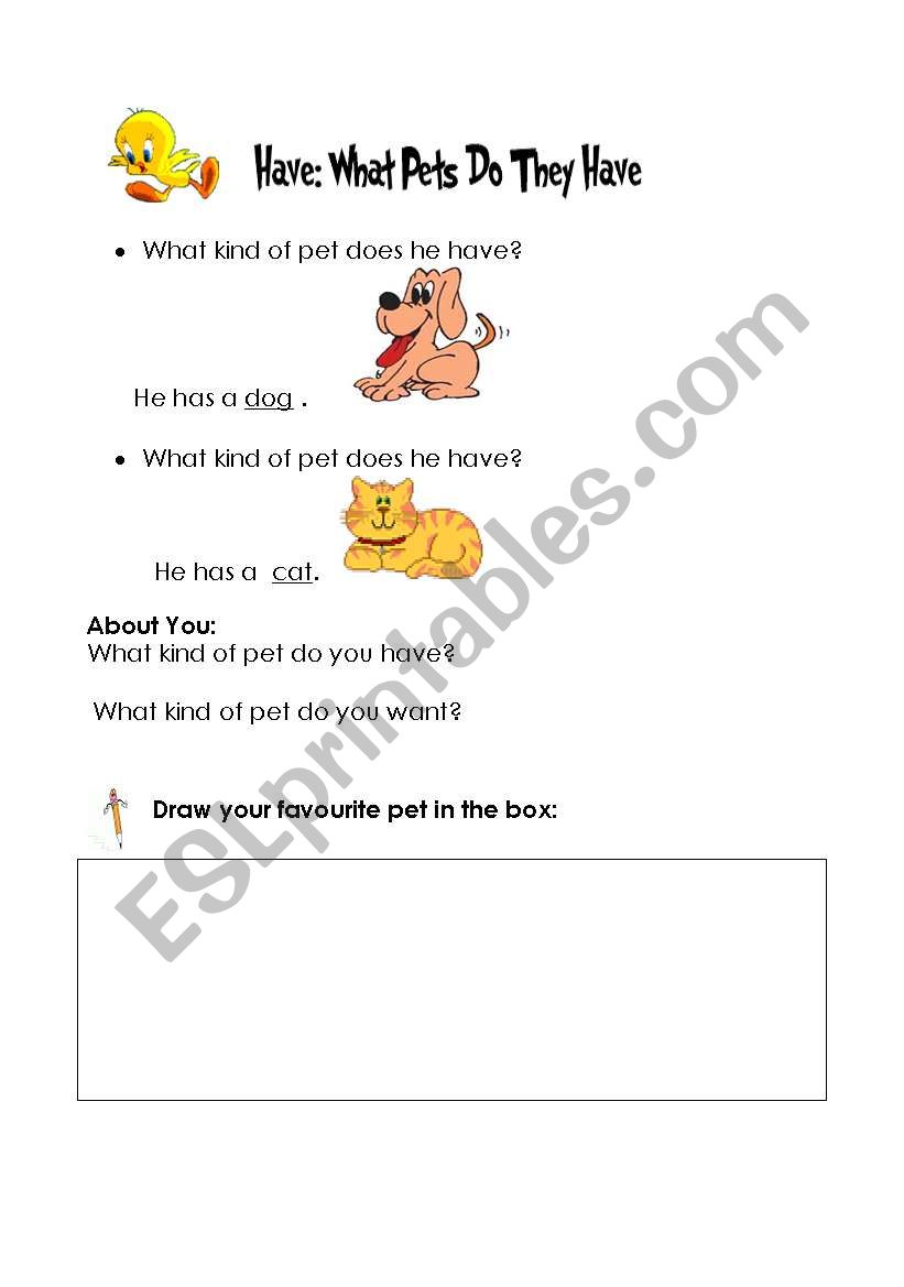 my pets worksheet