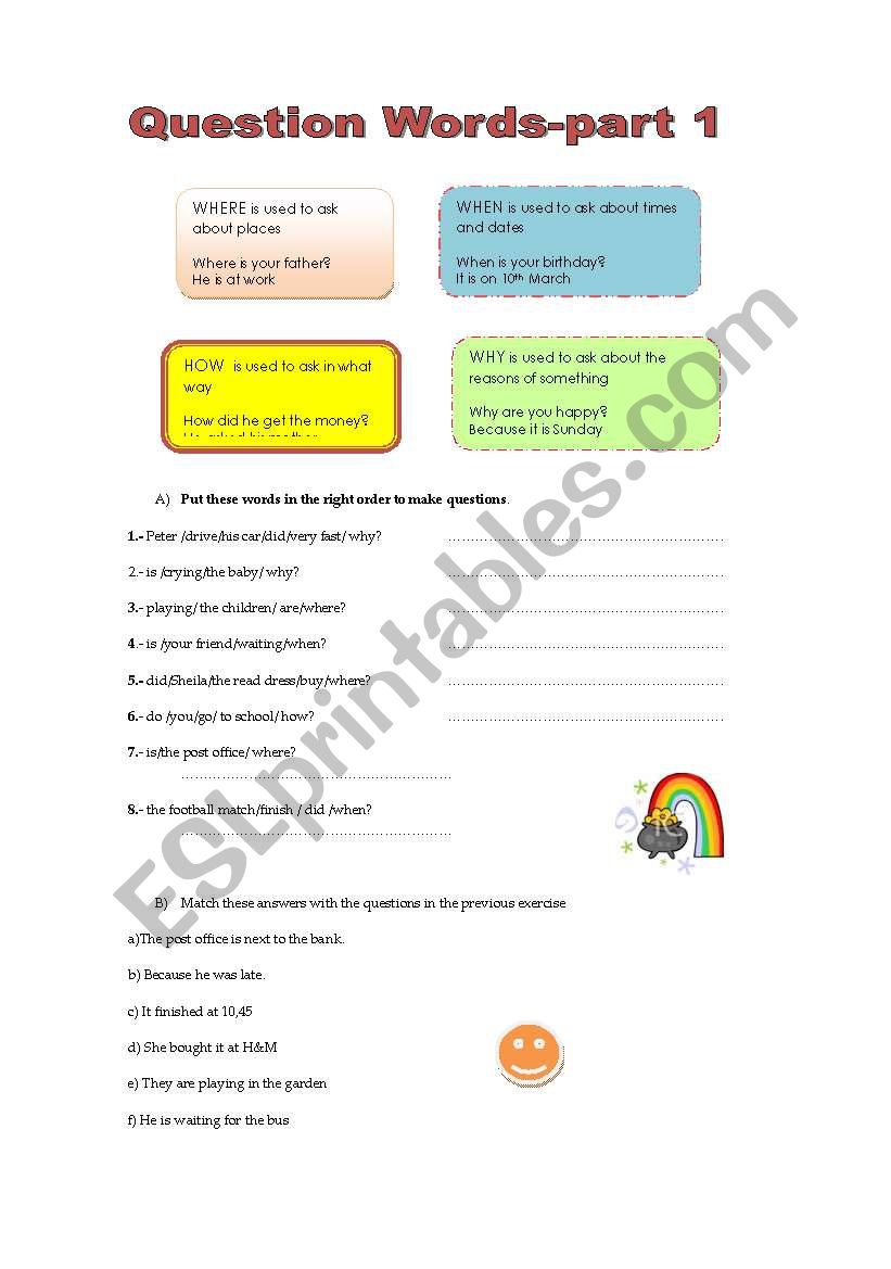 Question Words-part 1 worksheet