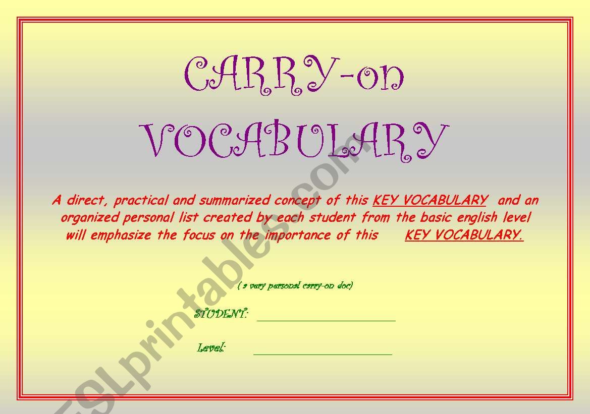 CARRY-ON VOCABULARY worksheet