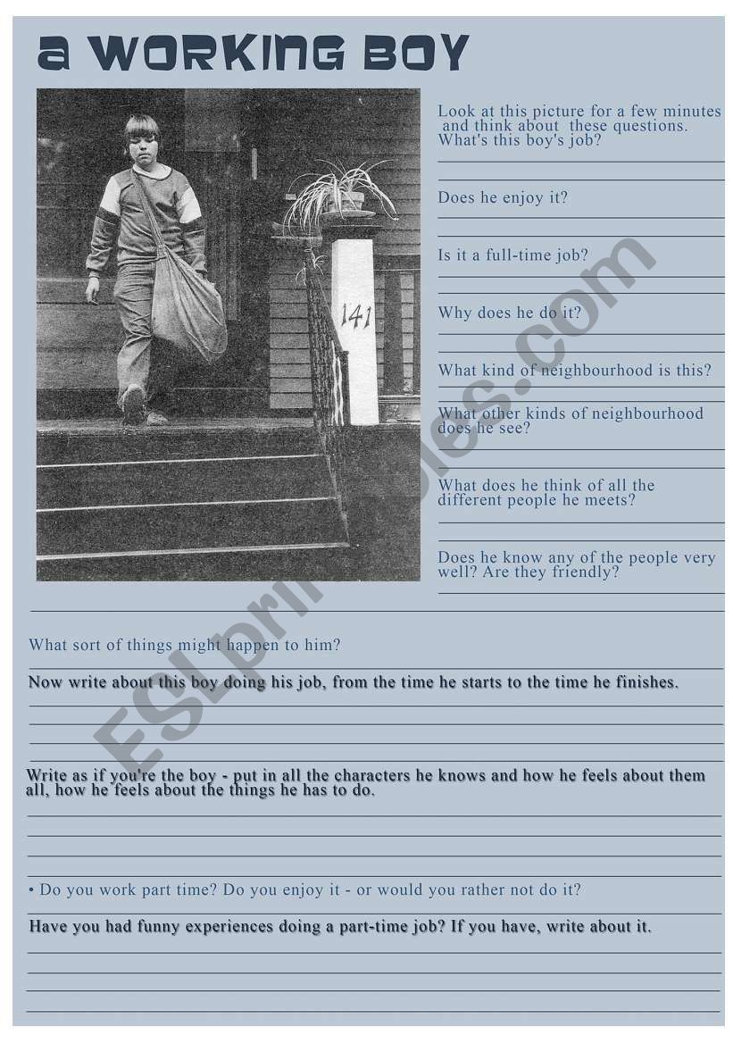 A working boy worksheet