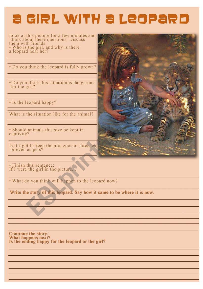 A girl with a leopard worksheet