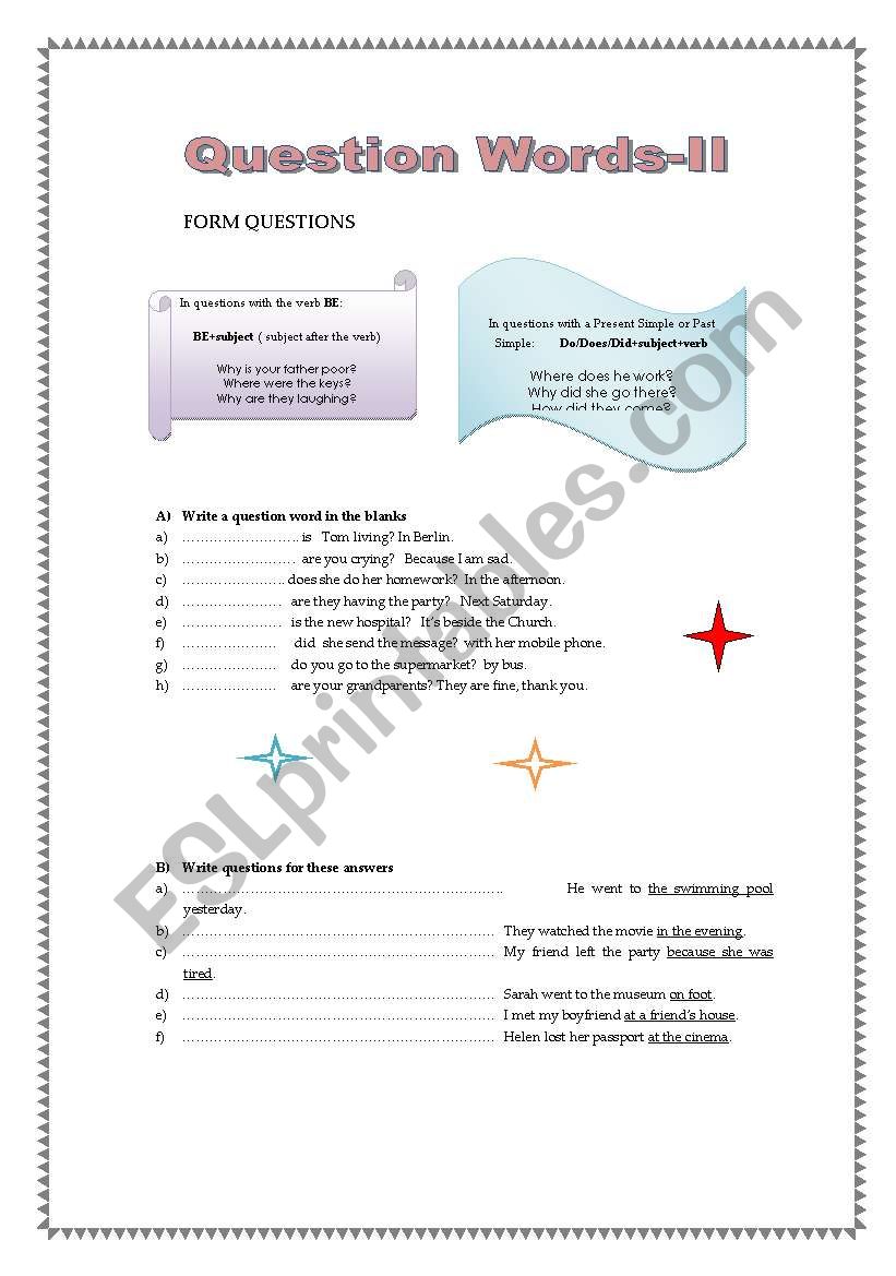 Questions Words-part II worksheet