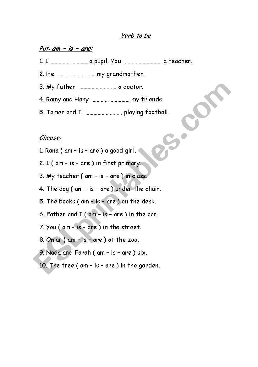 verb to be worksheet