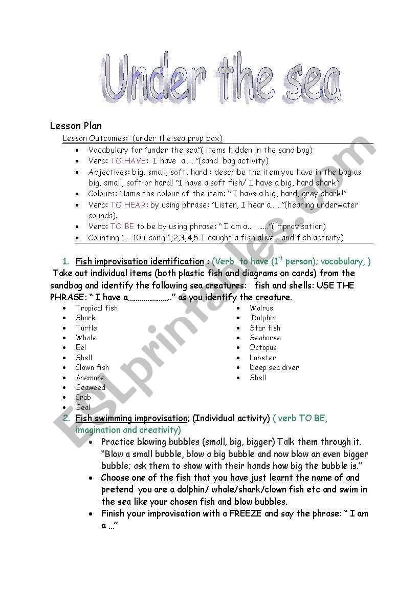 Under the sea worksheet