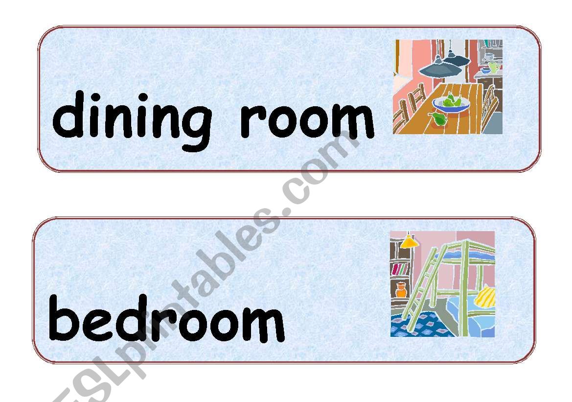Flashcards of the room in a house