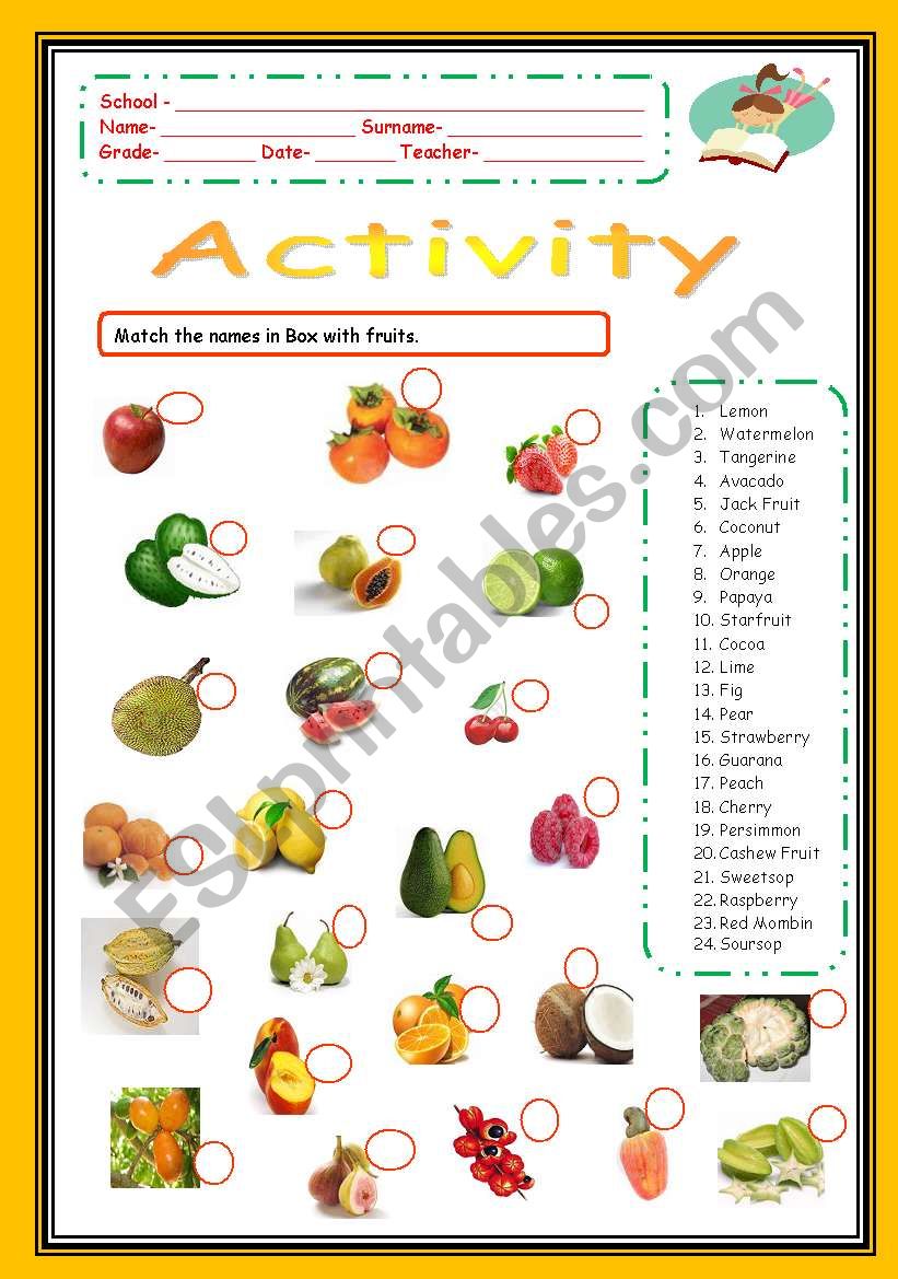 Fruits - Activity worksheet