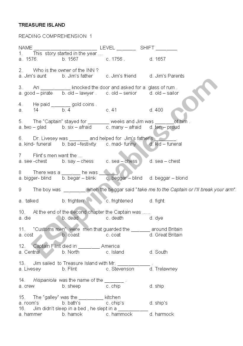 TREASURE ISLAND  (n  worksheet