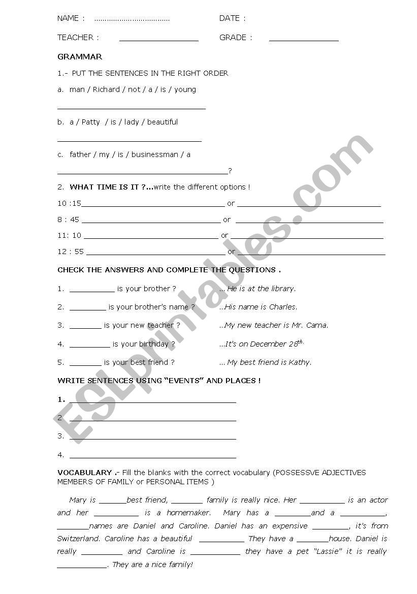 ENGLISH PROGRESS 1 worksheet