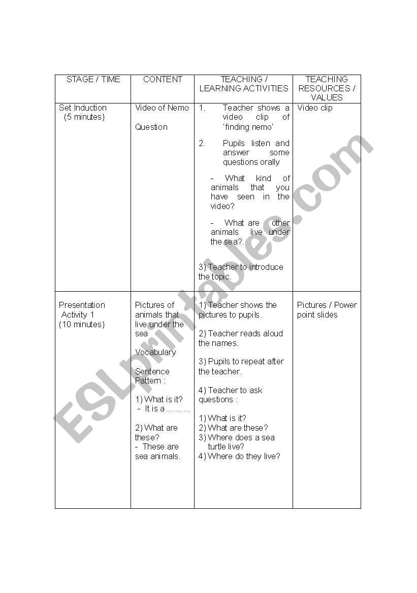 Sea Animals  worksheet