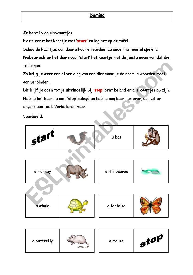 animals domino worksheet