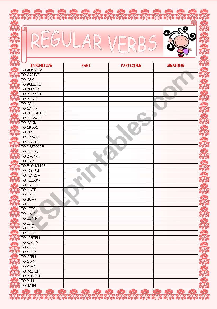 regular verbs worksheet