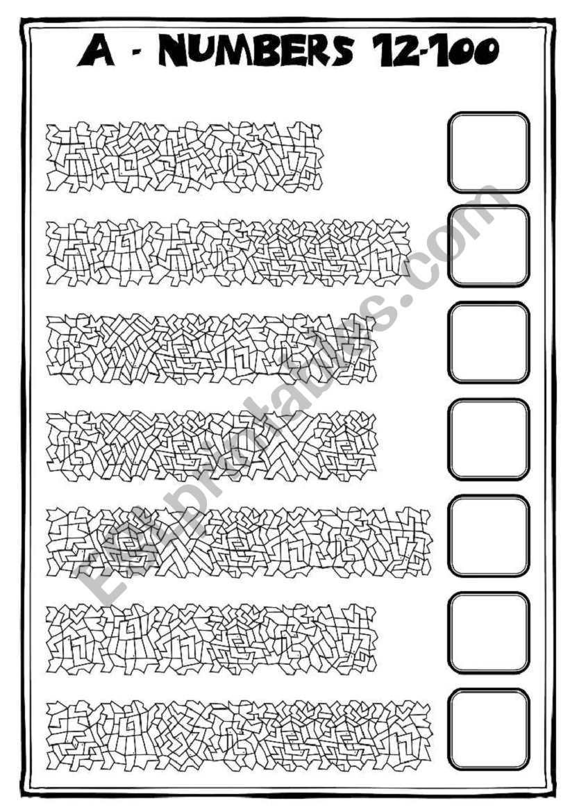 No 1/2 Hidden words - Secret text - numbers 12-100 + key