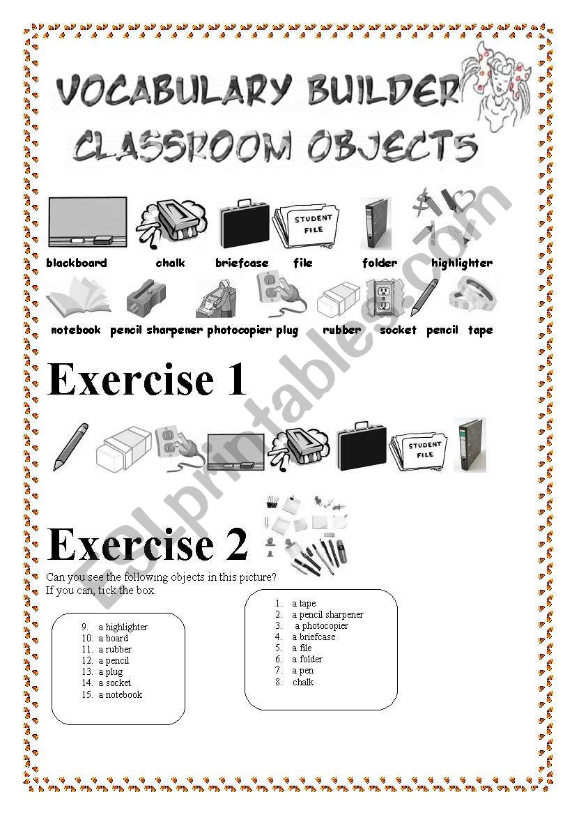 Vocabulary builder -classroom objects-