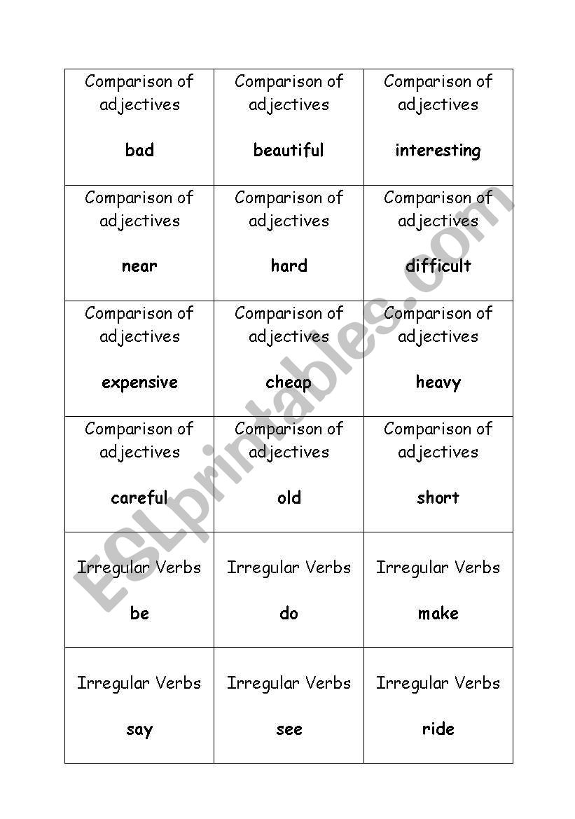 Grammar game, adjectives, questions, negations