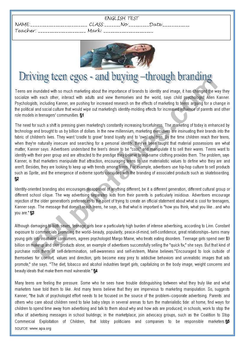  TEST-SHOPPING -DRIVING TEENS EGOS - AND BUYING â€“THROUGH BRANDING     