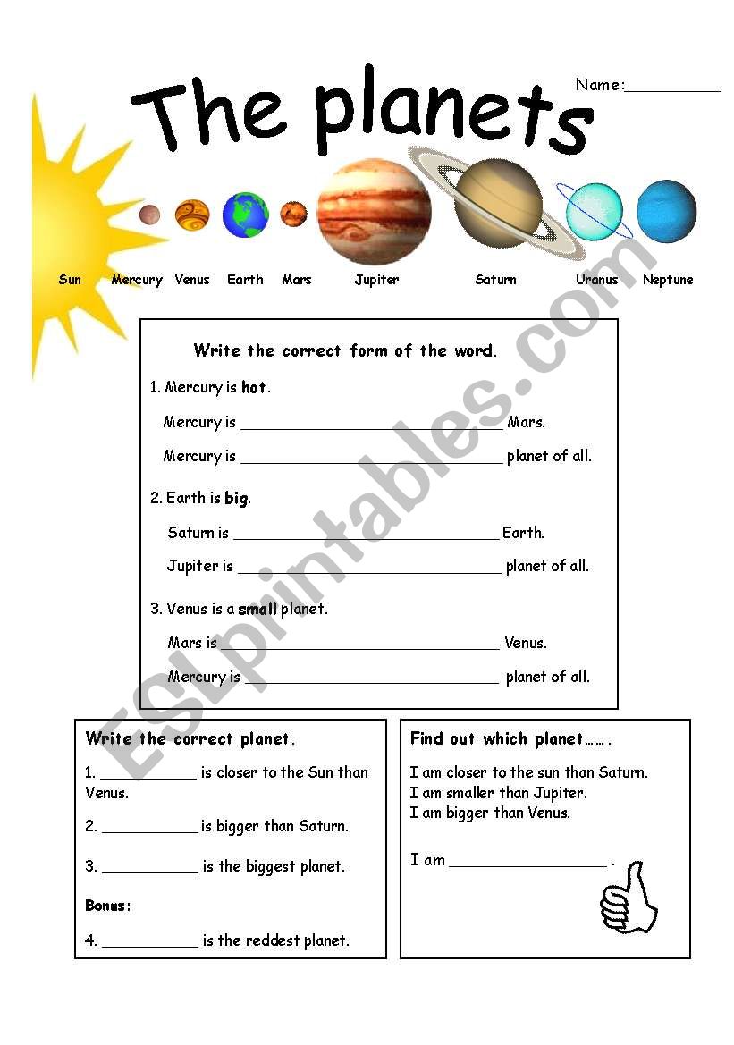 comparative and superlative basics with planets