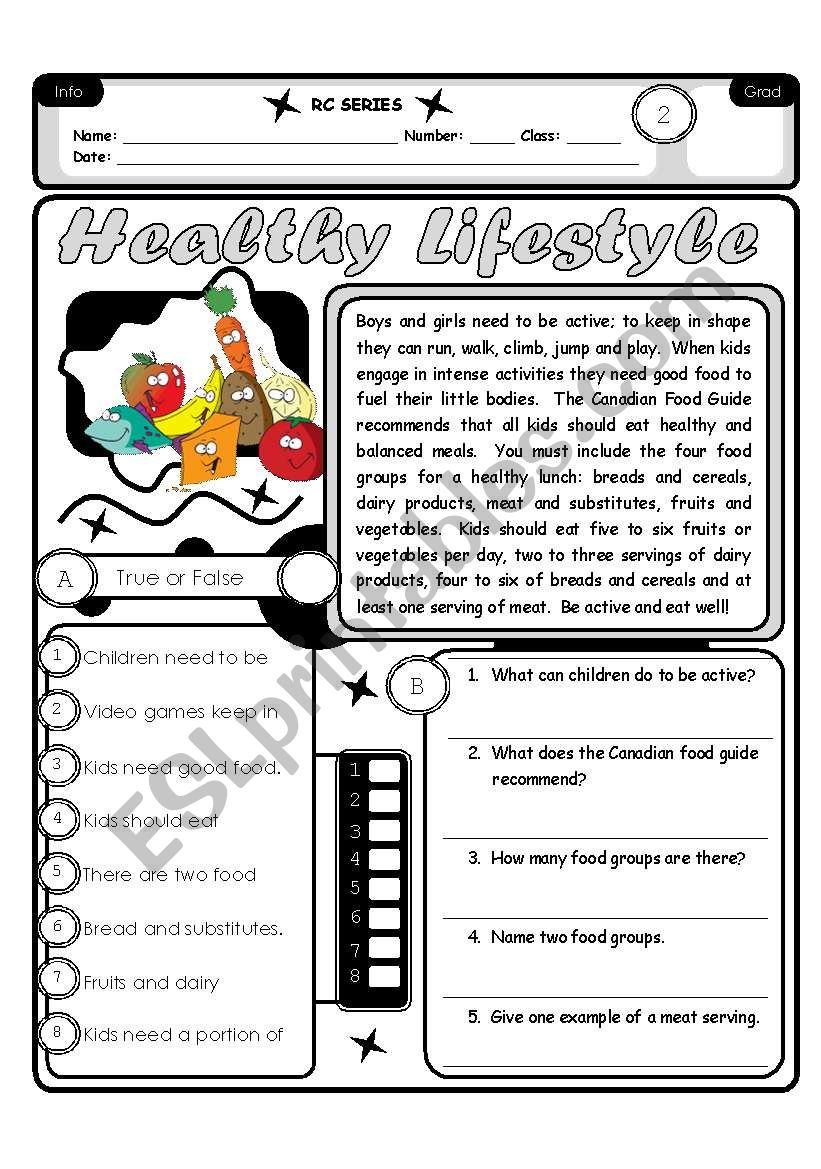 RC Series Level 2_01 Healthy Lifestyle 3 Pages  6 exercises (Fully Editable + Answer Key)