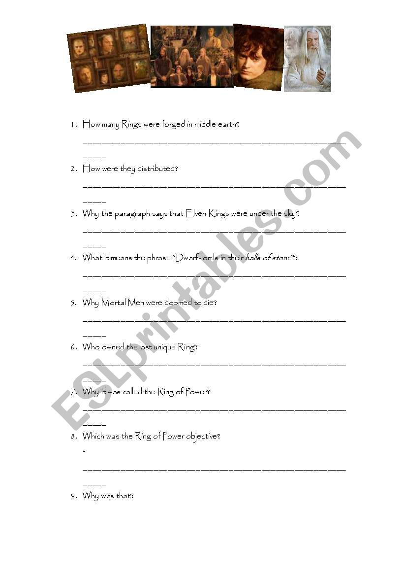 Movie Trailer: The Lord of The Rings The Fellowship of the Ring - ESL  worksheet by Fabione