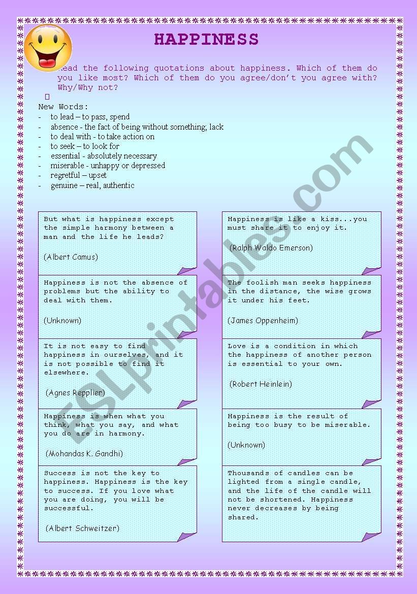 HAPPINESS worksheet