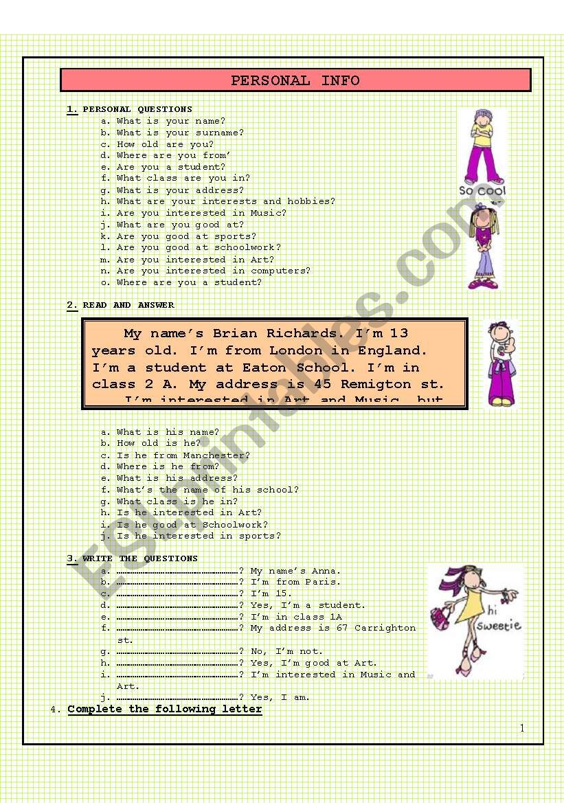 PERSONAL INFO worksheet