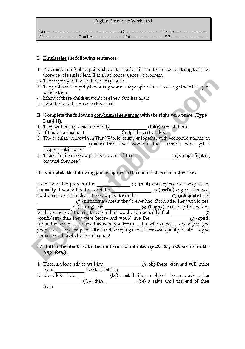 Grammar worksheet - Revision work