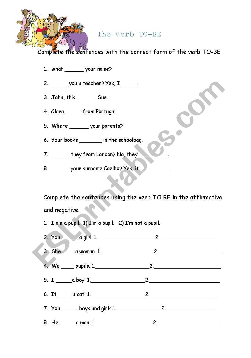 verb to be worksheet