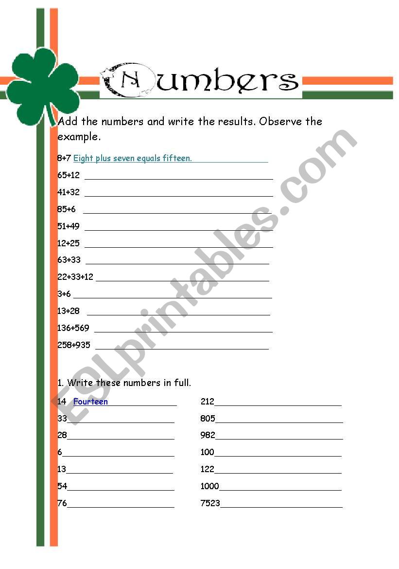 numbers worksheet