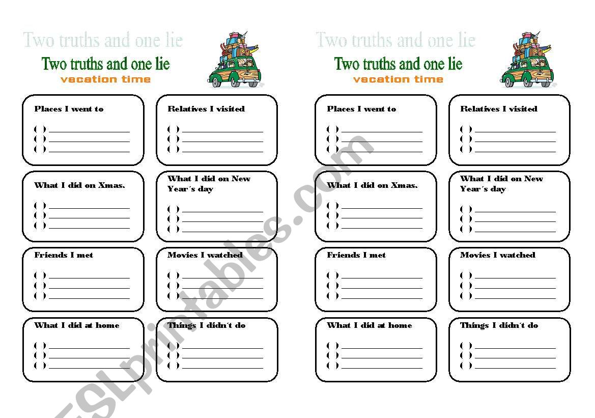 Two truths and one lie worksheet