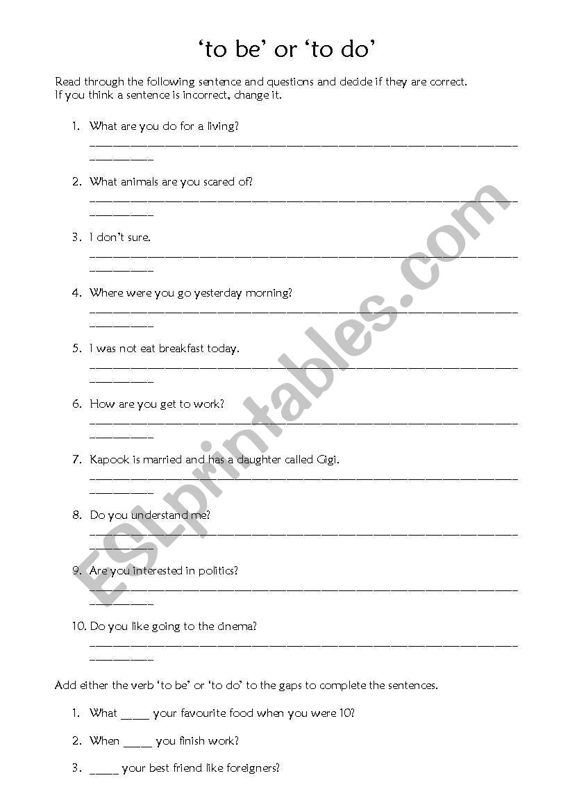 verb to be or to do worksheet