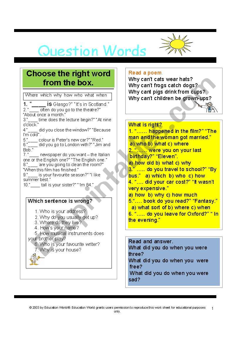 Question Words worksheet