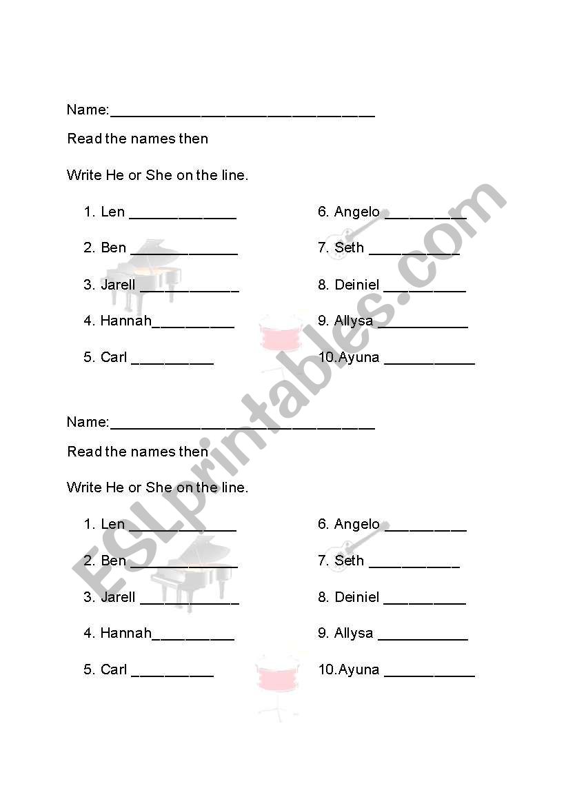 Boy and Girl thing worksheet