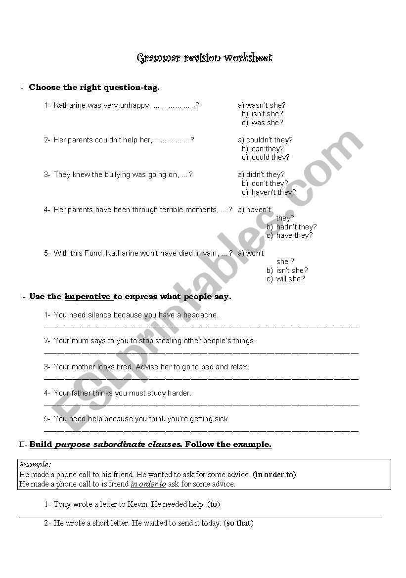 Grammar revision worksheet worksheet
