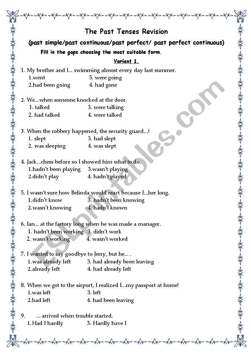 The Past Tenses worksheet