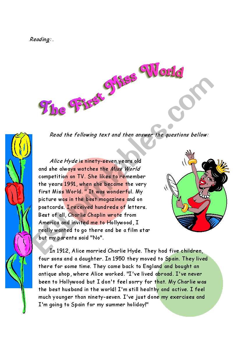 miss world worksheet