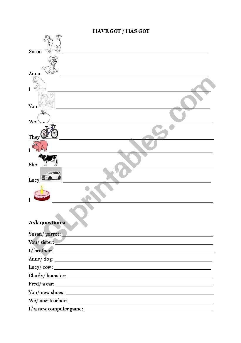 Have/ has got exercises worksheet