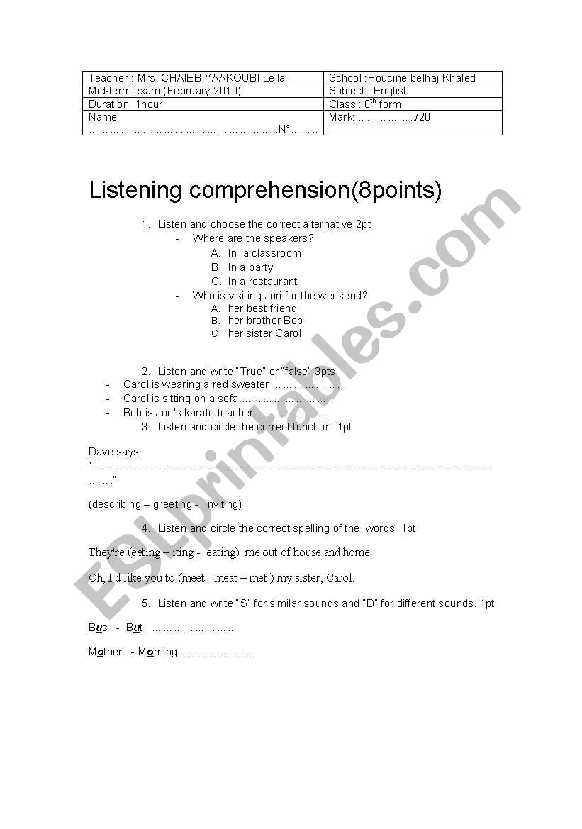 mid-term exam N2 January 2010